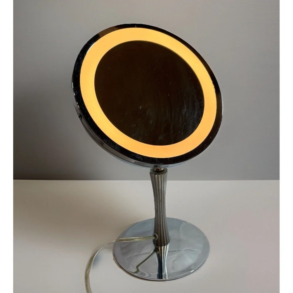 VTG Lighted Vanity Makeup Magnifying Mirror Chrome Metal
